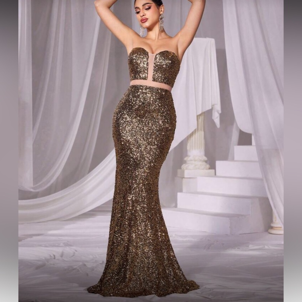Elegant Strapless Sequin Gown